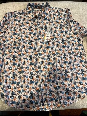 Robert Graham Blue & Brown Floral Short-Sleeve Button-Down Shirt